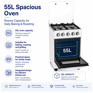 Freestanding Gas Stove 4 Burner Gas <strong>Hob</strong> 55L Capacity <strong>Oven</strong> Stable <strong>Pan</strong> Support Freestanding Range Cooker - Product Image 2