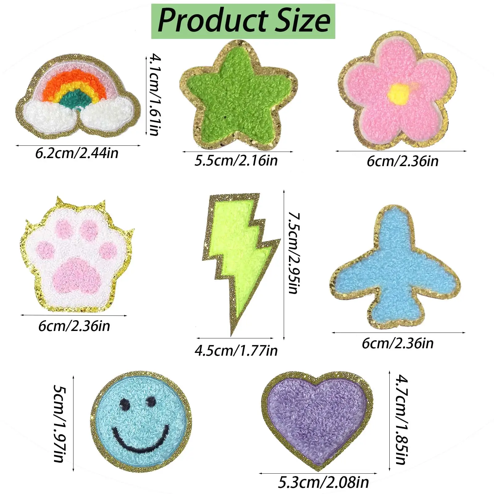 Adhesive Chenille Patches Chenille Iron on Patches Colorful Cute Chenille Embroidered Patches Sticker Applique for Clothing