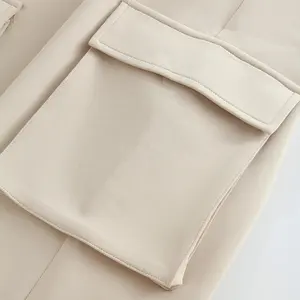 Pantaloni <span class=keywords><strong>Cargo</strong></span> Vintage Chic a gamba larga tinta <span class=keywords><strong>Beige</strong></span> di fabbricazione su misura 100 in vita elasticizzati in cotone da <span class=keywords><strong>donna</strong></span> - Product Image 6
