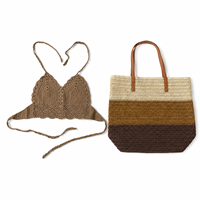 Maillot de bain au crochet pour femmes avec sac de plage assorti, ensemble de bikini de plage d'été 2 pièces