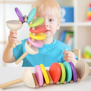 Instrumentos de Percusión de Madera para Bebés, Sonajeros de Mano con Diseño de Arcoíris, Juguete Musical Educativo para el Aprendizaje Temprano del Bebé - Product Image 2