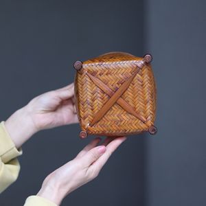 Bamboo Woven <b>Storage</b> <b>Basket</b> Round Handmade Traditional Standing Type For Tea Ceremony And Gift Use - Product Image 4