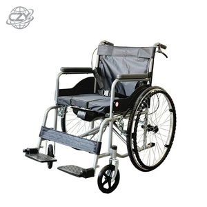 Fauteuil roulant manuel pliable léger pour personnes âgées, siège rembourré, double frein, roues à pneus pleins - Product Image 1