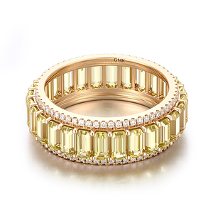 Anillo de Eternidad Completo Personalizado con Zafiro Amarillo de Laboratorio con Corte Baguette y Banda Pavé de Oro Real de 18k, un Regalo para mi Novio - Product Image 3