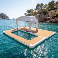 Plateforme flottante gonflable portable avec auvent et matelas pneumatique pour lac, océan, yacht, fête, détente et bain de soleil