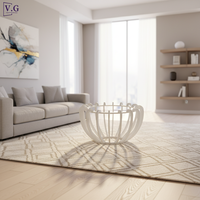 Table basse ronde en Corian blanc sur mesure, en forme de fleur, avec plateau en verre et plusieurs supports individuels en Corian pour le salon