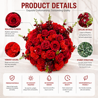 Support de fleurs de table de mariage rouge de haute qualité Tuoji en gros, centre de table boule de roses artificielles en soie de 80 cm de diamètre, impression personnalisée