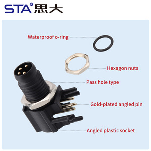 Conector Impermeable M8 en Ángulo de 90 Grados, de Inserción Rápida, Macho y Hembra, para Montaje Trasero en Panel PCB, 3, 4, <span class=keywords><strong>5</strong></span>, 6, 8 Pines - Product Image 4
