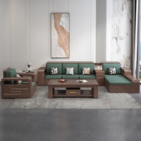 Ensemble de canapés en bois massif de style allemand en forme de L, petits salons, design moderne minimaliste, double usage, rangement, boîte haute, rembourrage en éponge