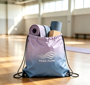 Drawstring <b>Backpack</b> Polyester Gym Bag Unisex Minimalist Design With Logo Print Convenient Carry For Sport And Fitness - Product Image 1