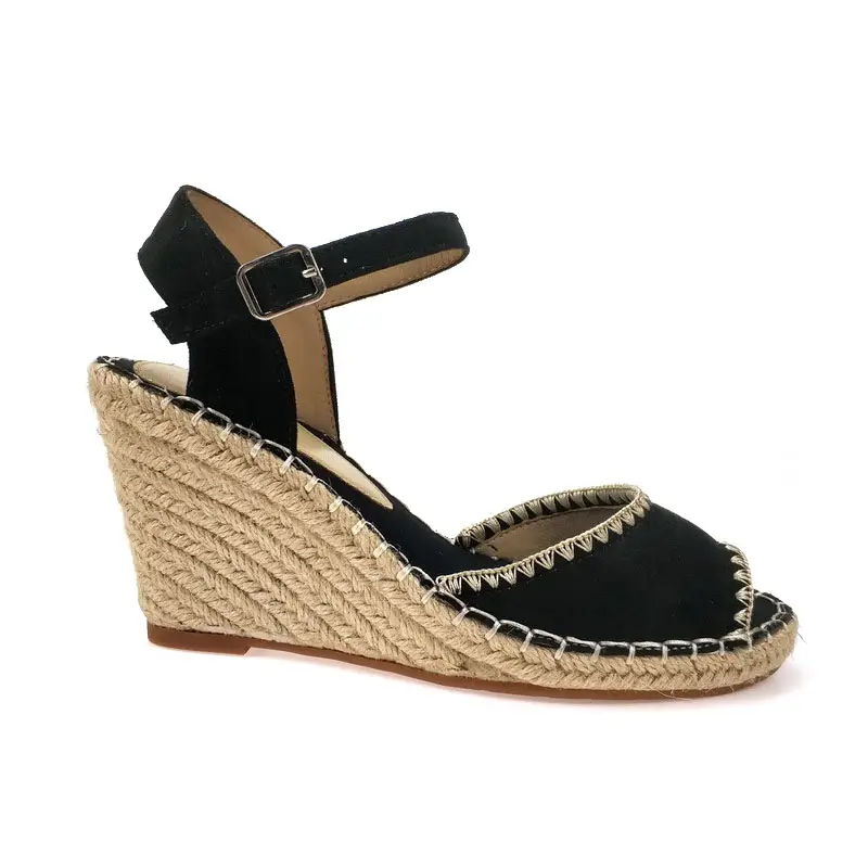 Sandalias de tacón de cuña para mujer, zapatos femeninos de suela gruesa, impermeables, con hebilla de palabra y Punta abierta