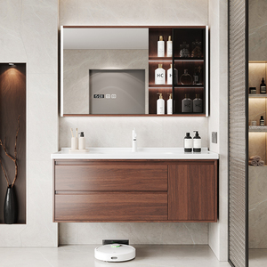 Nuevo Mueble <span class=keywords><strong>de</strong></span> Baño Moderno <span class=keywords><strong>de</strong></span> MDF y Cerámica para Villa, Montado en la Pared, <span class=keywords><strong>con</strong></span> <span class=keywords><strong>Espejo</strong></span> Inteligente LED y Lavabo - Product Image 3