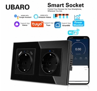 Prise murale intelligente double UBARO 153 mm Tuya WiFi avec ports de charge USB A+C, panneau en verre 16A, moniteur de puissance, compatible Alexa et Alice