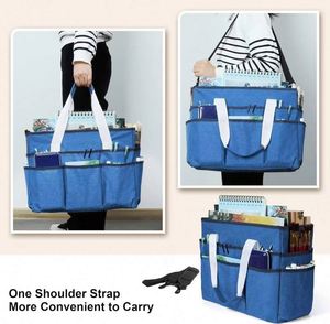 BSCI factory Organizer Tote Bag, <b>Large</b> <b>Art</b> Storage with Multiple Pockets, Blue Sewing Bag for <b>Art</b> Craft School - Product Image 5