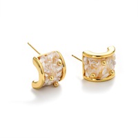 Boucles d'oreilles clous rétro élégantes en nacre d'ormeau plaqué or véritable, forme U large, style vintage, luxe léger