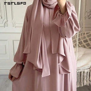 Women Lightweight Matte Chiffon Abaya Elasticated <b>Flared</b> Cuff Long Sleeve Modest Muslim Casual Daily Wear Maxi Dress Multi Color - Product Image 6