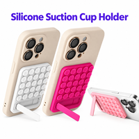 Support de téléphone à ventouse en silicone avec béquille pliable, support adhésif pour miroirs, selfies mains libres