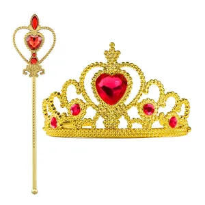 热卖仙女和公主服装塑料皇冠魔杖儿童冰皇冠头饰和魔杖套装