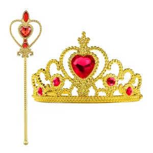 Gran oferta de disfraces de hadas y princesas, corona de plástico, varita mágica, corona de hielo para niños, Tiara y varita para niños