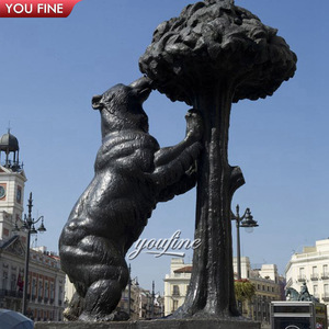 Youfine tùy chỉnh ngoài trời đô thị nghệ thuật công cộng sống động như thật động vật hoang dã Madrid biểu tượng đứng gấu và cây dâu tây tượng đồng - Product Image 1