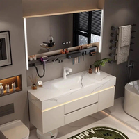 Furnitur kelas atas Modern yang dipasang di dinding putih Vanity Set dengan wastafel tunggal dan cermin LED