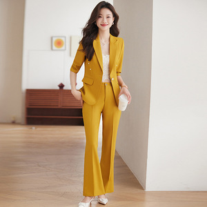 Pink Women's Suit Set Three Quarter Sleeve Polyester Anti-Wrinkle Elegant Spring Wear - Product Image 2