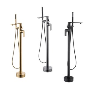 Brass Floor Standing Bathtub Faucet With Rain Shower Head Single Handle Ceramic Valve Core - Product Image 4