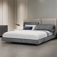 Lit King Size de Luxe Moderne pour Villa, Cadre de Lit en Tissu Italien Doux avec Fonction Rafraîchissante, Revêtement en Cuir Véritable, Dernière Collection
