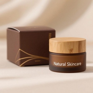 Custom logo 30g 50g 100g <b>clear</b> Amber Skincare Facial Glass Cream Jars Luxury Glass Jar with Bamboo Lids for Cosmetic - Product Image 3