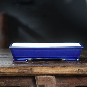 Rectangular Ceramic Bonsai Pot Green Glazed Chinese Style <b>Trough</b> <b>Planter</b> For Indoor Outdoor Use - Product Image 4