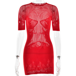 Nueva manga corta Club Party Bodyfit Bodycon Mini Tight Sexy Hollow Out Mini vestido malla <span class=keywords><strong>ver</strong></span> a través <span class=keywords><strong>de</strong></span> barato Casual vestido <span class=keywords><strong>de</strong></span> mujer - Product Image 6