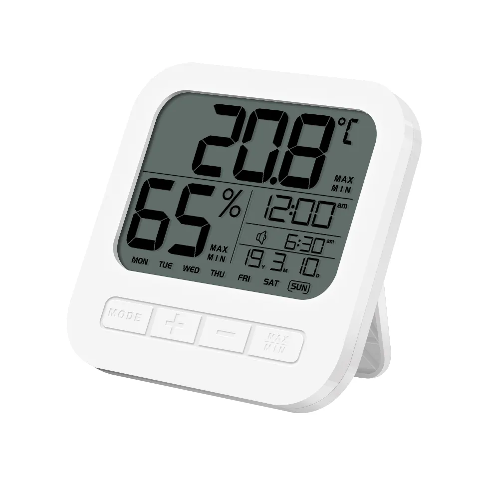 Despertador de lcd relógio de mesa com higrômetro de temperatura, calendário, despertador de mesa