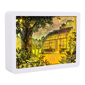 Kit de lampe 3D en papier à découper personnalisable DIY, motif Forêt et Serre, boîte à lumière d'ombre pour la décoration de chambre et de salon - Product Image 1