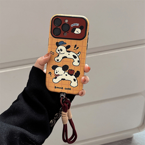 <span class=keywords><strong>Coque</strong></span> de téléphone en cuir pour iPhone 16 15 17 Pro Max 11 12, motif <span class=keywords><strong>chien</strong></span> amusant, avec dragonne, résistante aux chutes et antichoc - Product Image 4