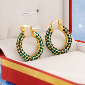 <strong>UK</strong> US Style Trendy Stainless Steel <strong>Earrings</strong> with Temperament Green Zircon <strong>Titanium</strong> Steel <strong>Earrings</strong> for Parties Shopping Wearing - Product Image 1