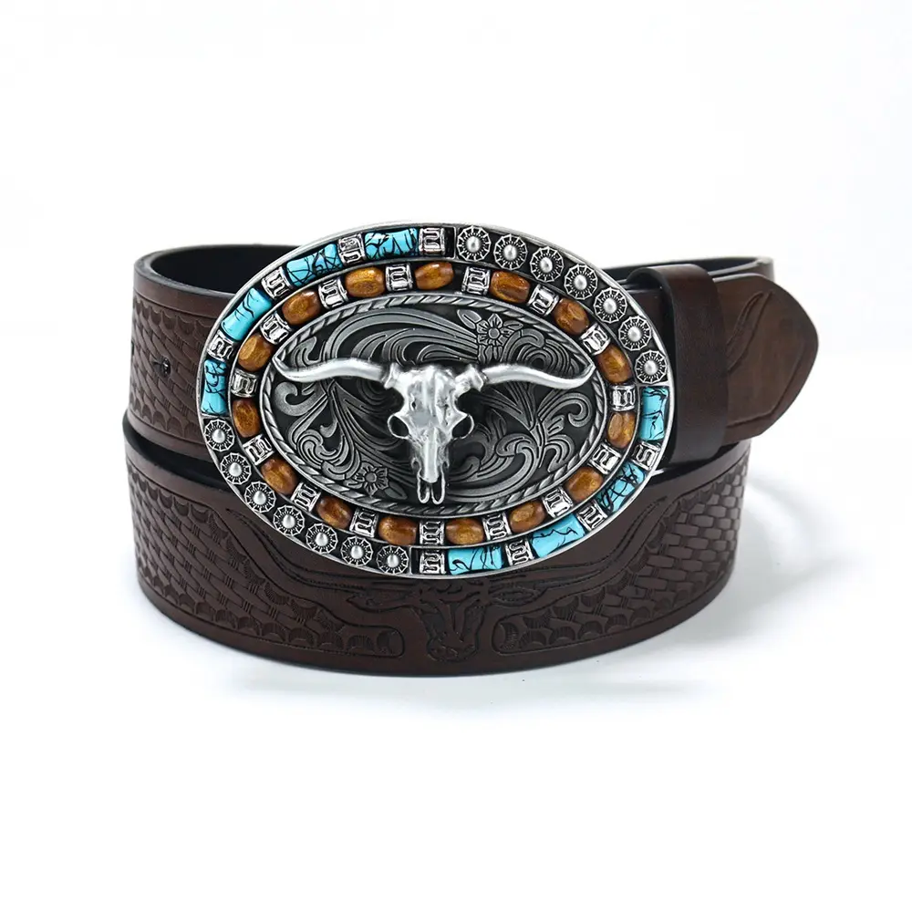 Cintura in pelle da Cowboy Business di lusso con Logo personalizzato cintura in vera pelle da uomo