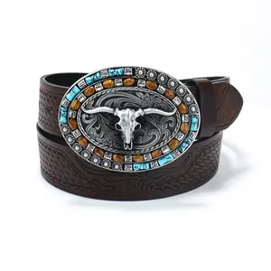 Custom Logo Luxury Business Cowboy Leather belt Men's Fashion Genuine Leather Belt