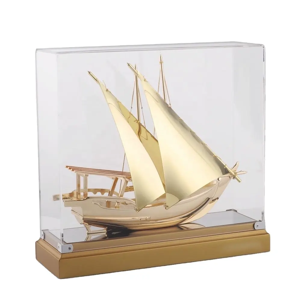 New Design Custom Handcraft Metal Model Ship With Luxury Gift Box Sailing Gold Foil Boat Model Craft For Souvenir Gift
