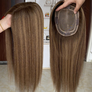 Postizo de Cabello Humano con Base Mono y Clip Superior de PU para Mujeres con Cabello Fino, Cabello Ruso Europeo, Listo para Enviar - Product Image 1