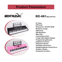 BD-661 Portable 61 Keys Electronic Keyboard Piano Musical Instruments Electric Organ With 200 Tones 60 Demo Songs for Home User