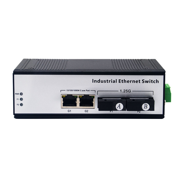 Industrial Din-rail POE Media Converter 2 RJ45 Port 2 SC Optical Port DC12-57V
