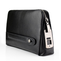 Sacs Homme en Cuir à Verrouillage par Empreinte Digitale, Pochette Anti-Vol Longue pour Téléphone Portable et Portefeuille, Sacoche Messager pour Hommes