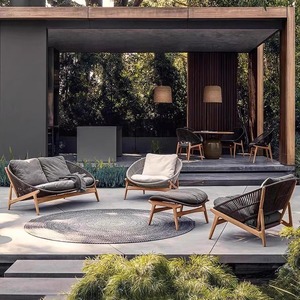 Ensemble de canapé en rotin d'extérieur, chaise en bois de <span class=keywords><strong>jardin</strong></span>, chaise longue de piscine, canapé résistant aux UV avec <span class=keywords><strong>housse</strong></span> de <span class=keywords><strong>coussin</strong></span> amovible - Product Image 3