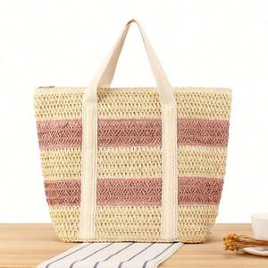 Bolso de Hombro Grande para Mujer, Tejido en Paja de Papel de Dos Colores, Resistente al Agua, Portátil, al por Mayor - Product Image 3