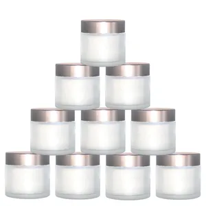 Hot 1Oz 2Oz Cosmetische Glas Crème Pot Met Deksel Lege Verpakking Containers Poeder Frosted Met Rose Gouden Deksel