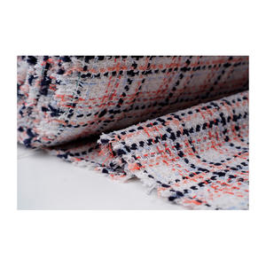 Tela Tweed de Primera Calidad Hecha en Corea, Diseño a Cuadros Multicolor Blanco-Rojo-Naranja-Azul Marino, Tejido Personalizado OEM ODM - Product Image 5