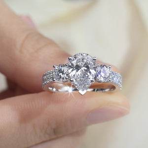 Bague en or blanc 14 carats avec diamant poire Messi Jewelry MSR-1378 pour femme - Product Image 4