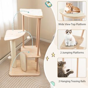 Wooden <strong>cat</strong> <strong>Climbing</strong> <strong>Frame</strong> Multi-tier Modern <strong>cat</strong> Tower with Grabber Perches to hang Toys Natural Rubber Wood Pet Essential - Product Image 5
