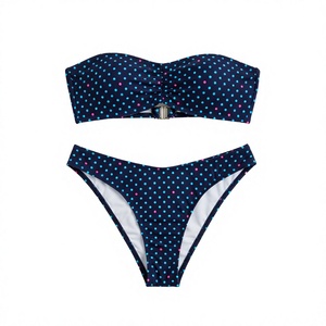 Ensemble bikini bandeau à pois pour femme, bas de maillot string extensible, imprimé numérique, maillot de bain deux pièces, coupe classique - Product Image 4