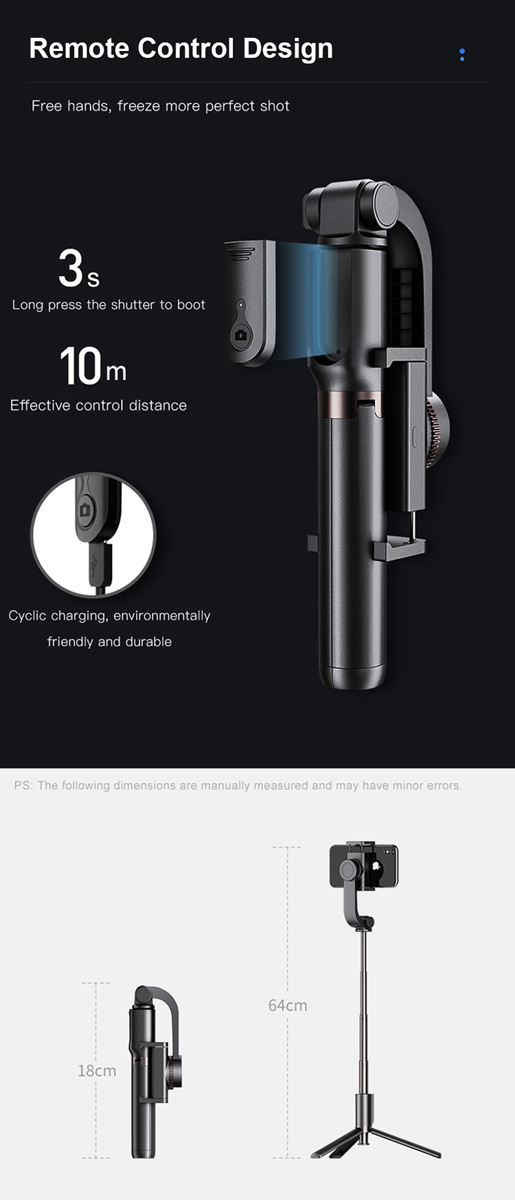 Multi-function Handheld Gimbal Stabilizer 3 in1 Selfie Sticks Tripod for Mobile Cell Smart Phone